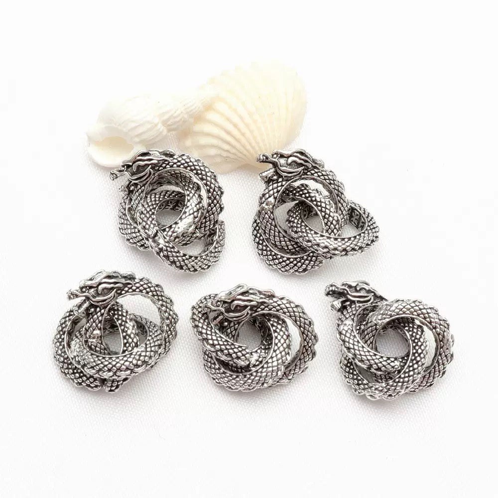 Chinese Dragon Beads for Jewelry Making | Antique Gold Silver Dragon Spacer Beads | Oriental Fantasy DIY Bracelet Necklace Supplies
