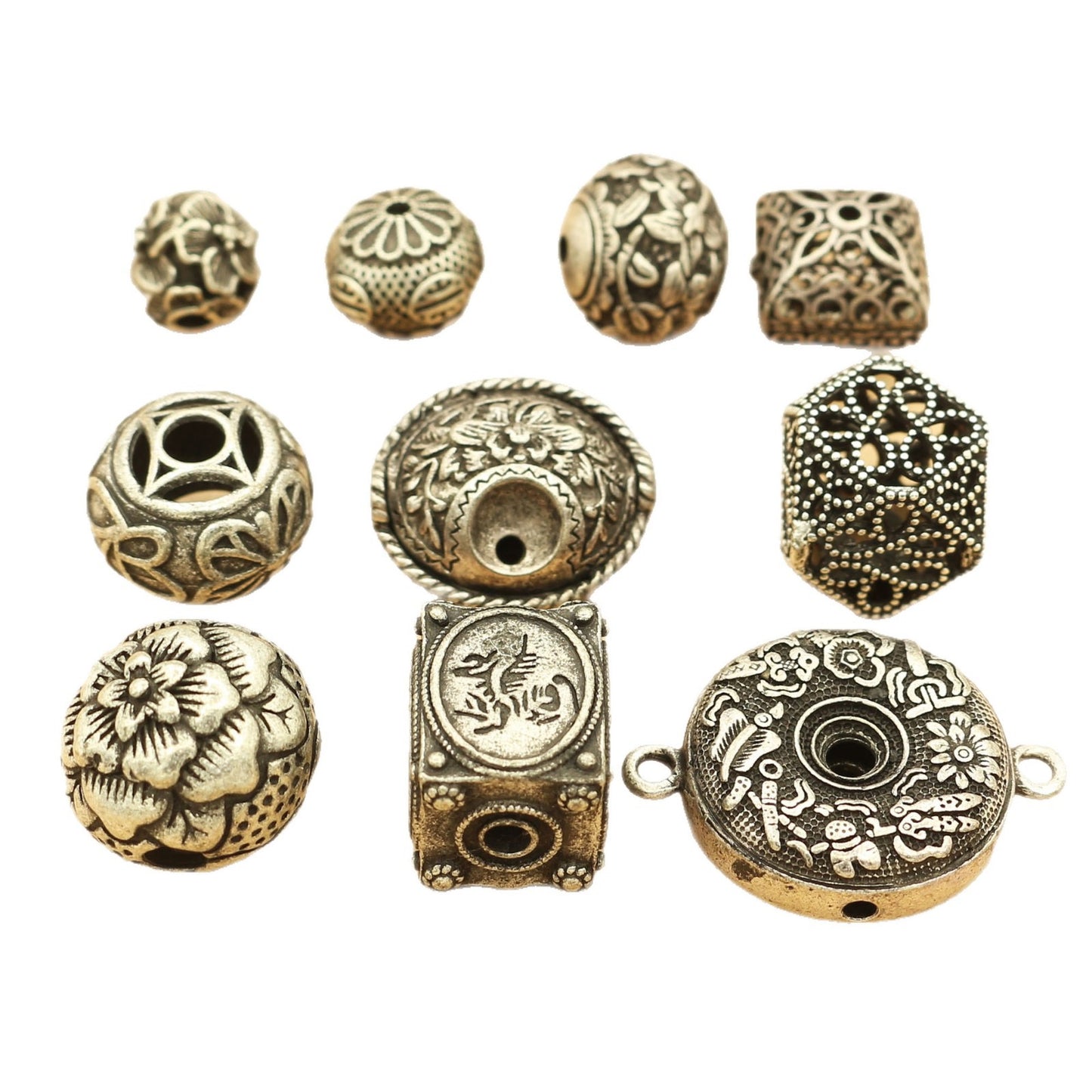 Vintage Antique Silver Metal Beads Set for Jewelry Making | Boho Spacer Beads &amp; DIY Bracelet Necklace Accessories