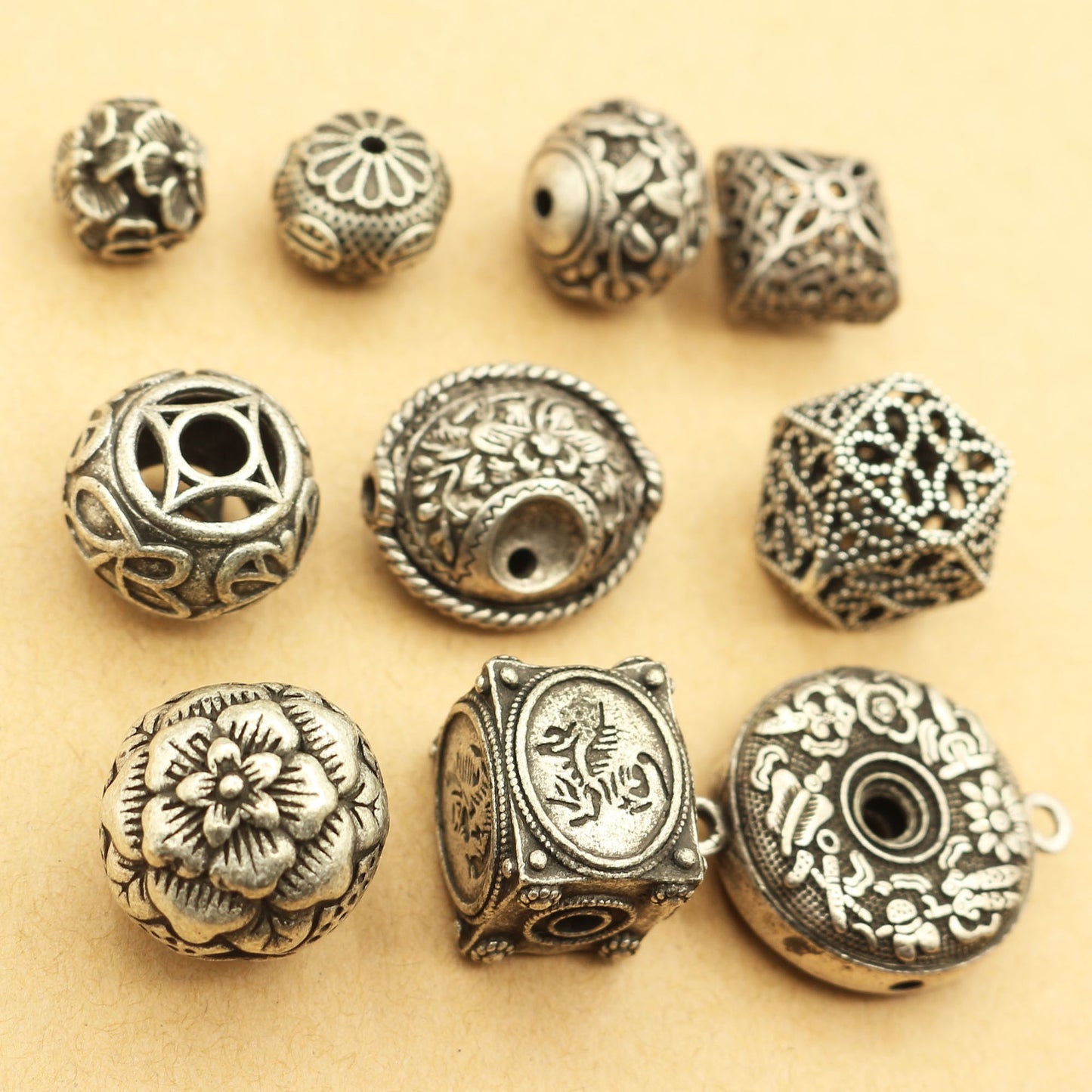Vintage Antique Silver Metal Beads Set for Jewelry Making | Boho Spacer Beads &amp; DIY Bracelet Necklace Accessories