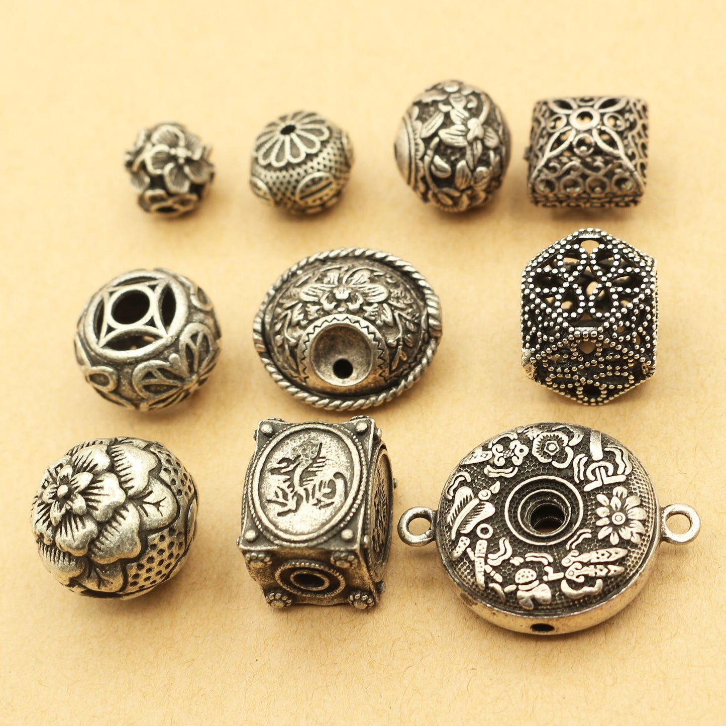 Vintage Antique Silver Metal Beads Set for Jewelry Making | Boho Spacer Beads &amp; DIY Bracelet Necklace Accessories