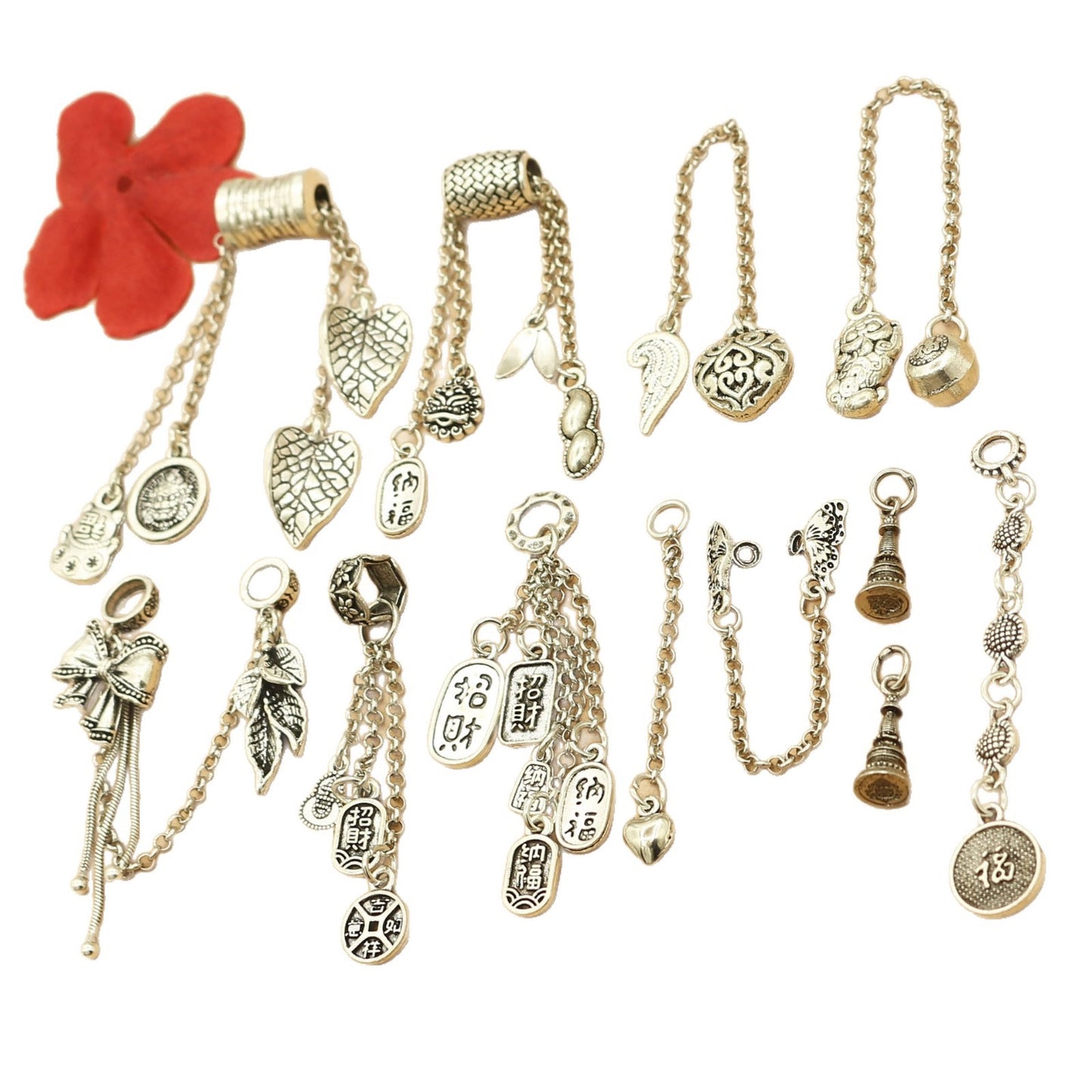 Vintage Silver Dangle Charms & Connectors  for DIY Jewelry Making – Lucky Symbols, Filigree, Bows & Chain Pendants