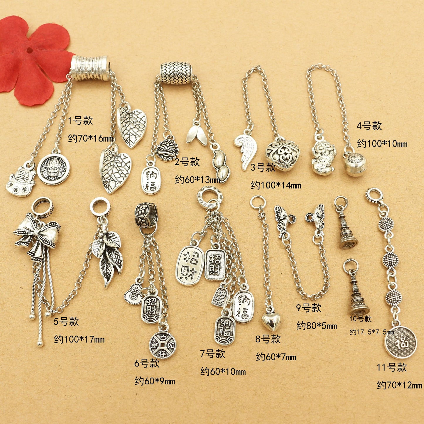 Vintage Silver Dangle Charms & Connectors  for DIY Jewelry Making – Lucky Symbols, Filigree, Bows & Chain Pendants