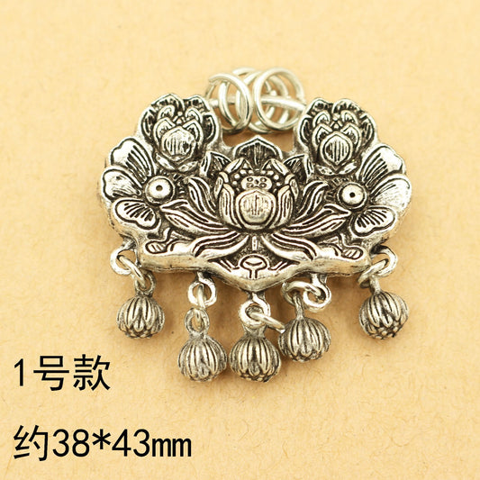 Vintage Silver Longevity Lock & Lotus Charms for DIY Jewelry Making – Traditional Oriental Pendant Connectors & Dangles
