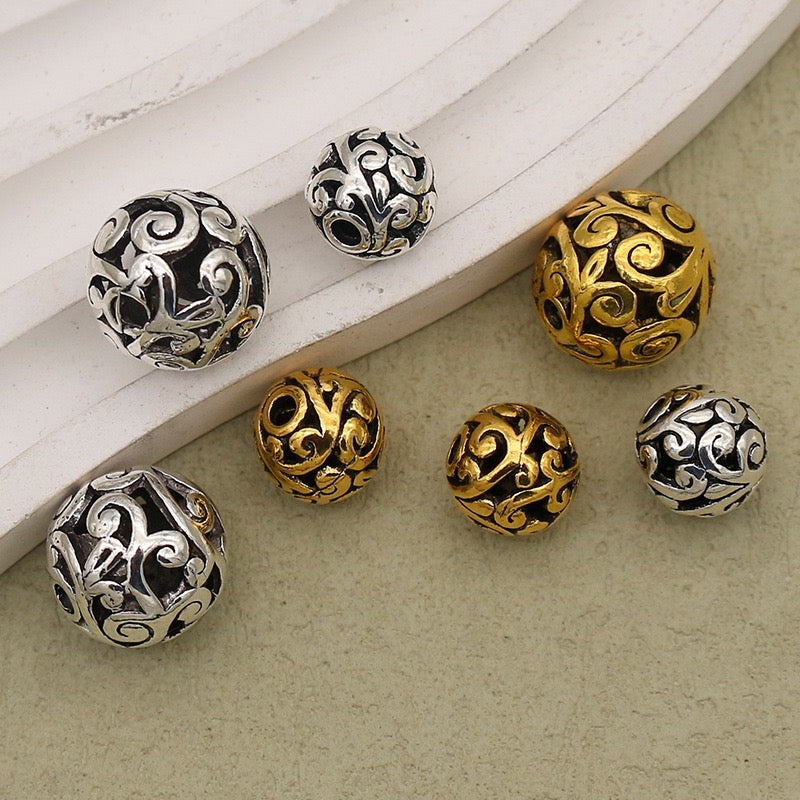 Vintage Ornate Metal Beads – Gold &amp; Silver Embossed Round Spacer Beads for DIY Jewelry Making