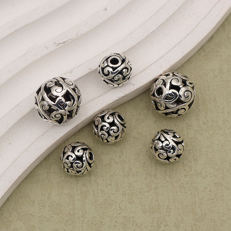Vintage Ornate Metal Beads – Gold &amp; Silver Embossed Round Spacer Beads for DIY Jewelry Making