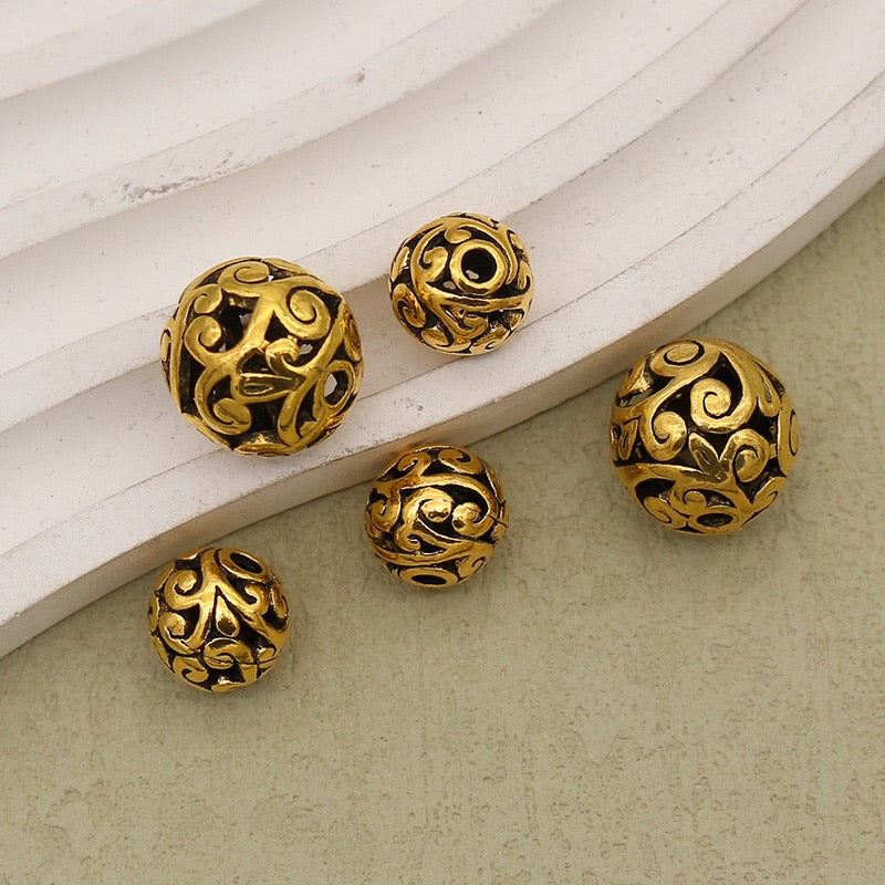 Vintage Ornate Metal Beads – Gold &amp; Silver Embossed Round Spacer Beads for DIY Jewelry Making