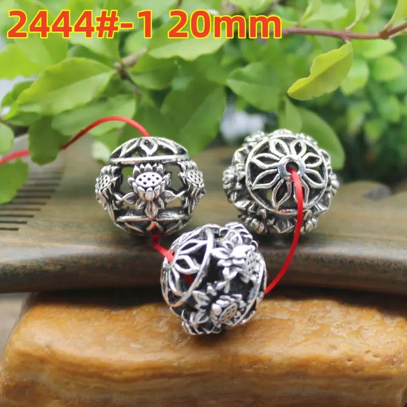 Vintage Floral Filigree Beads – Hollow Silver Tone Round Beads for DIY Jewelry